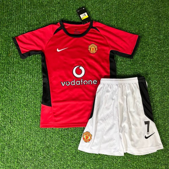 David Beckham 200203 Manchester United Kids Kit – Iconic Red Retro Jersey Soccer Shirt