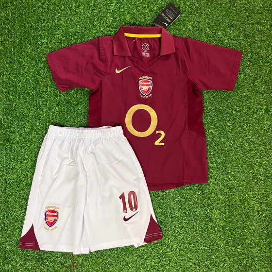 Dennis Bergkamp Arsenal 200506 Home Burgundy Kids Kit – Kit Jersey for Children –  KinderTrikot  Maillot Enfant Soccer Shirt