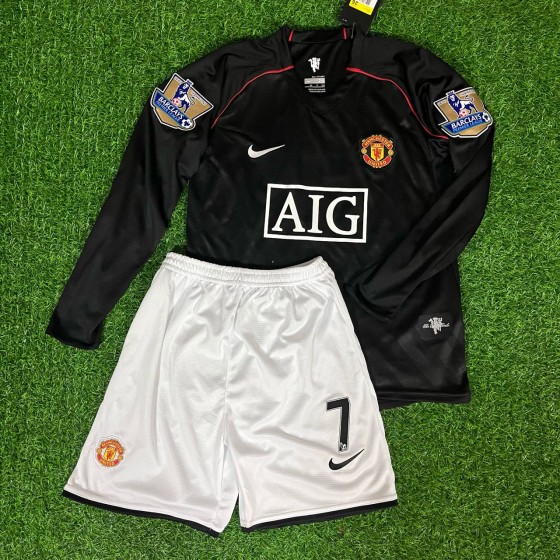 Cristiano Ronaldo 7 Manchester United 2007-2008 Black Kids Kit Jersey Trikot Maillot KinderTrikot Soccer Shirt